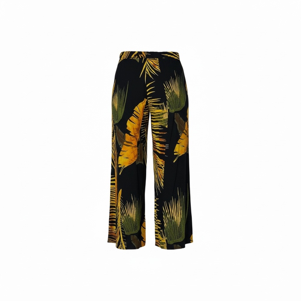 Tropical Leaf Print Wide-Leg Pants